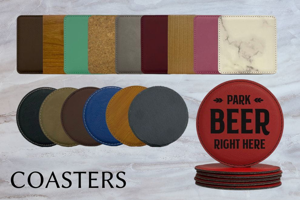 Coasters in different shapes, colors, and materials