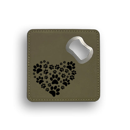 Paw Print Heart Bottle Opener Coaster