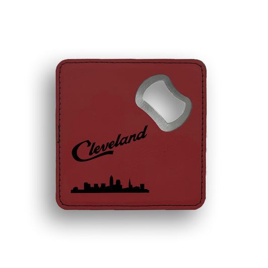 Script Cleveland Skyline Bottle Opener Coaster