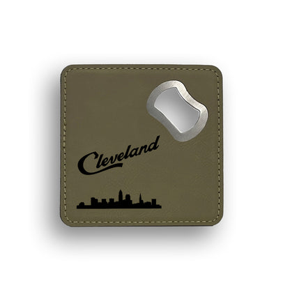 Script Cleveland Skyline Bottle Opener Coaster
